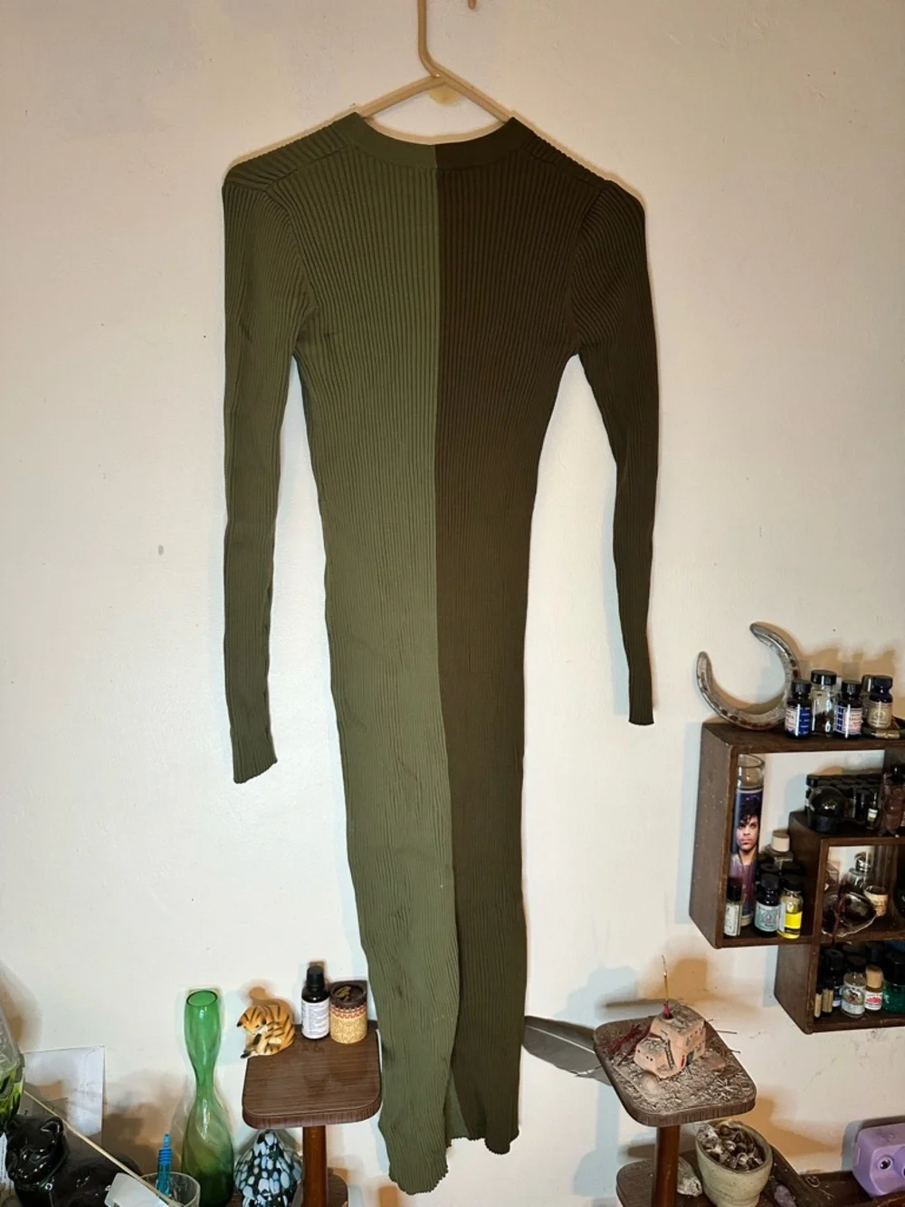 STAUD Shoko Two-Tone Ribbed Button-Front Midi Sweater Bodycon Dress Size M - Picture 7 of 7